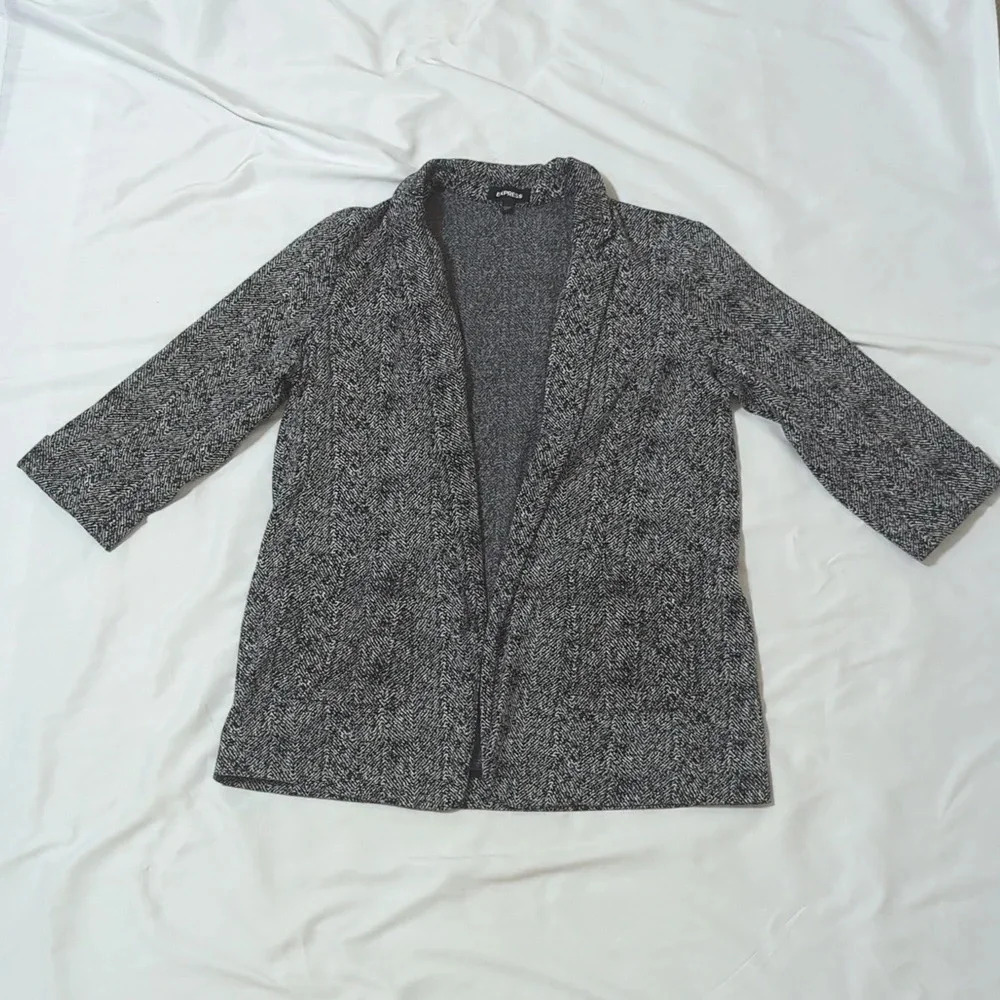 Express Two Pocket Herringbone Blazer, Color Black/Gray Size L